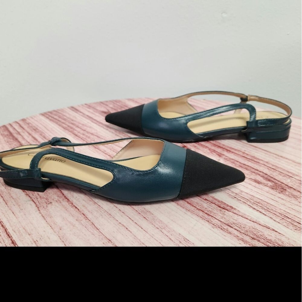 C. Paravano Slingback Flats women's size 36/US 5.5 black/dark tourquoise NWOT